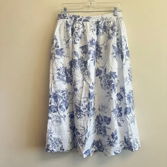 Reformation Teya Linen Two Piece Lupine Size 10 Skirt Crop Top Floral White Blue - Picture 10 of 16